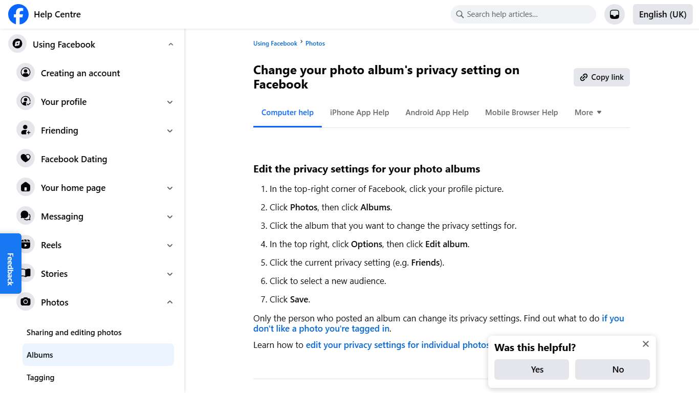 Change your photo album's privacy setting on Facebook Facebook Help Centre